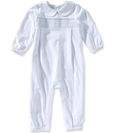 Edgehill Collection Baby Boys Cotton Stripe Peter Pan Collar Long-Sleeve Smocked Coverall
