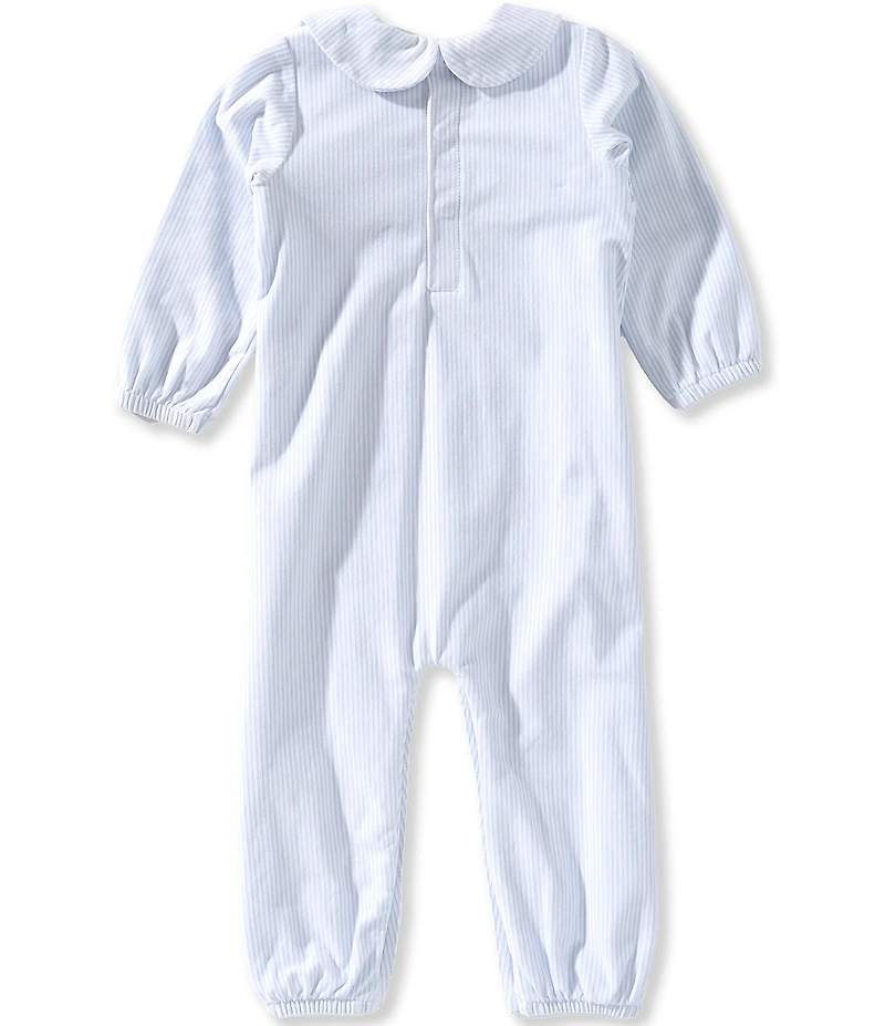 Edgehill Collection Baby Boys Cotton Stripe Peter Pan Collar Long-Sleeve Smocked Coverall