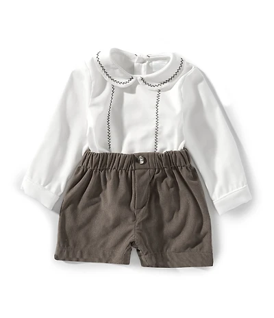 Edgehill Collection Baby Boys Long Sleeve Peter Pan Collar Shirt and Shorts Set