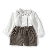 Edgehill Collection Baby Boys Long Sleeve Peter Pan Collar Shirt and Shorts Set