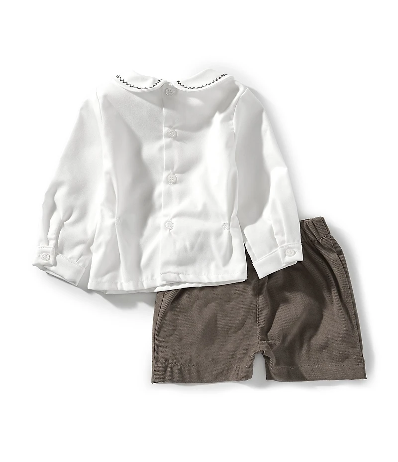 Edgehill Collection Baby Boys Long Sleeve Peter Pan Collar Shirt and Shorts Set