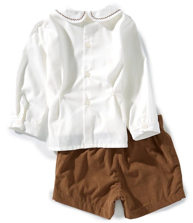 Edgehill Collection Baby Boys Long Sleeve Peter Pan Collar Shirt and Shorts Set