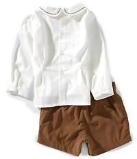 Edgehill Collection Baby Boys Long Sleeve Peter Pan Collar Shirt and Shorts Set
