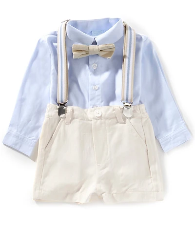 Edgehill Collection Baby Boys Long Sleeve Woven Shirt & Suspender Shorts Set