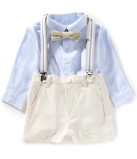 Edgehill Collection Baby Boys Long Sleeve Woven Shirt & Suspender Shorts Set