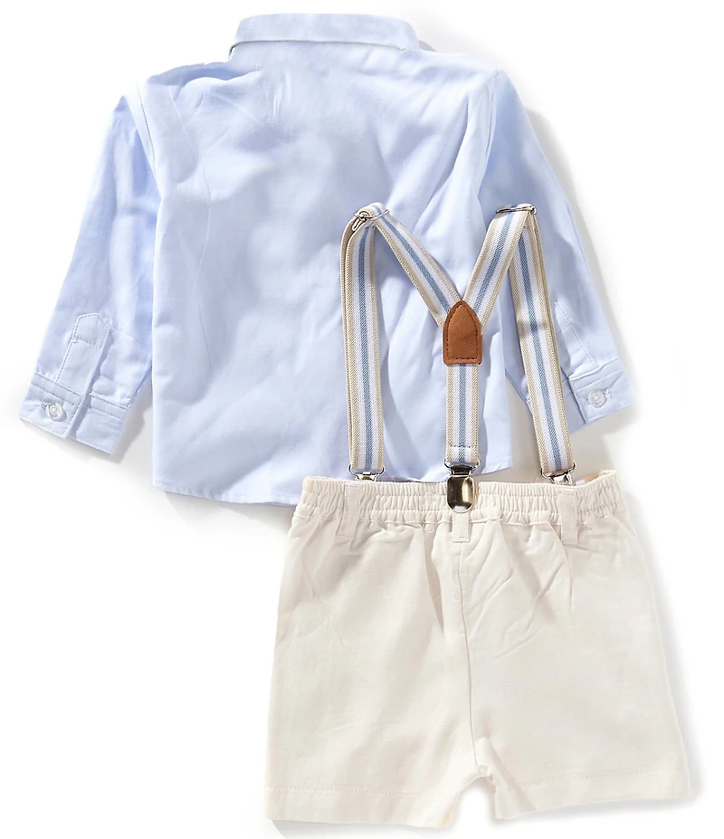 Edgehill Collection Baby Boys Long Sleeve Woven Shirt & Suspender Shorts Set