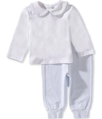 Edgehill Collection Baby Boys Peter Pan Collar Knit Stripe Pant Set