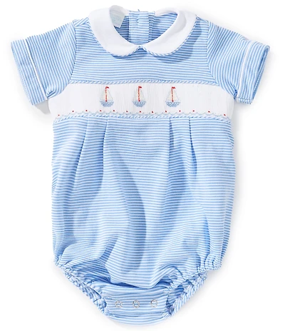 Edgehill Collection Baby Boys Peter Pan Collar Sailboat Bubble Romper