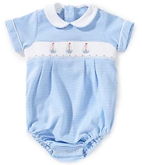 Edgehill Collection Baby Boys Peter Pan Collar Sailboat Bubble Romper