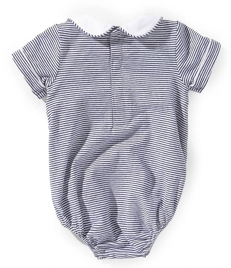 Edgehill Collection Baby Boys Striped Short Sleeve Peter Pan Collar Smocked Bubble Romper