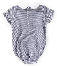 Edgehill Collection Baby Boys Striped Short Sleeve Peter Pan Collar Smocked Bubble Romper