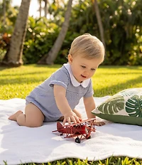 Edgehill Collection Baby Boys Striped Short Sleeve Peter Pan Collar Smocked Bubble Romper