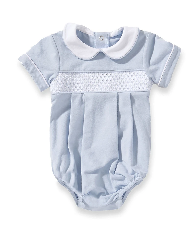 Edgehill Collection Baby Boys Striped Short Sleeve Smocked Bubble