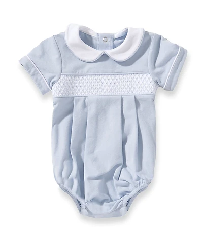 Edgehill Collection Baby Boys Striped Short Sleeve Smocked Bubble