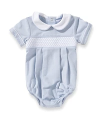 Edgehill Collection Baby Boys Striped Short Sleeve Smocked Bubble