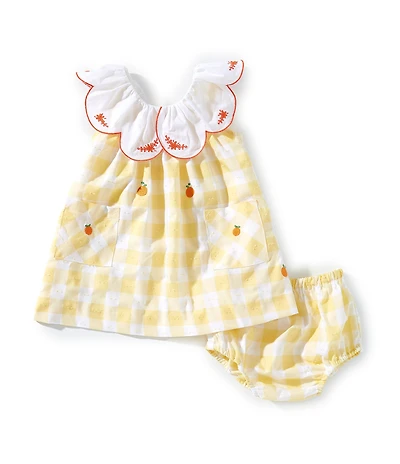 Edgehill Collection Baby Girls Embroidered Oranges Gingham Dress