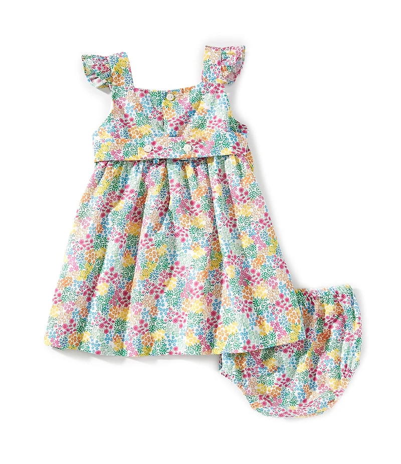 Edgehill Collection Baby Girls Smocked Floral Print Sleeveless Ruffle Dress