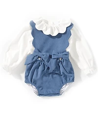 Edgehill Collection Baby Girls Blue Corduroy Bow Bubble