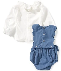Edgehill Collection Baby Girls Blue Corduroy Bow Bubble