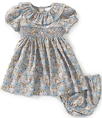 Edgehill Collection Baby Girls Blue Floral Smocked Dress