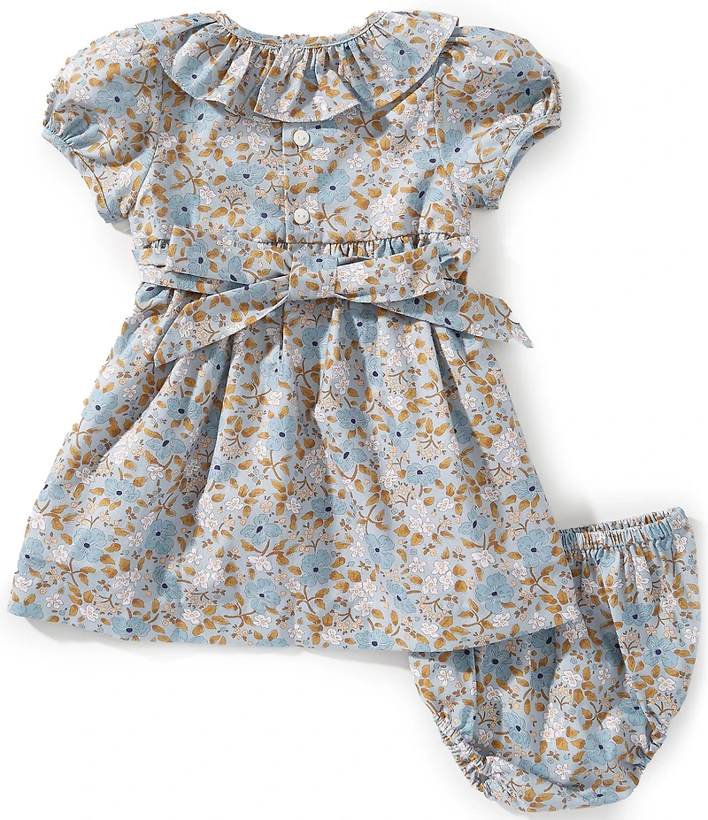 Edgehill Collection Baby Girls Blue Floral Smocked Dress