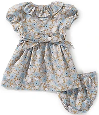 Edgehill Collection Baby Girls Blue Floral Smocked Dress