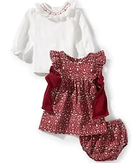 Edgehill Collection Baby Girls Burgundy Floral Long Sleeve Bow Dress