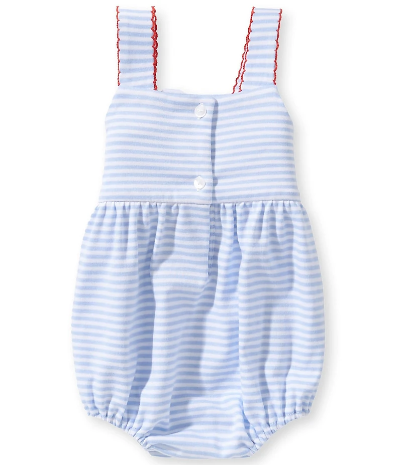 Edgehill Collection Baby Girls Sleeveless Smocked Cherry Embroidery Stripe Bubble Romper