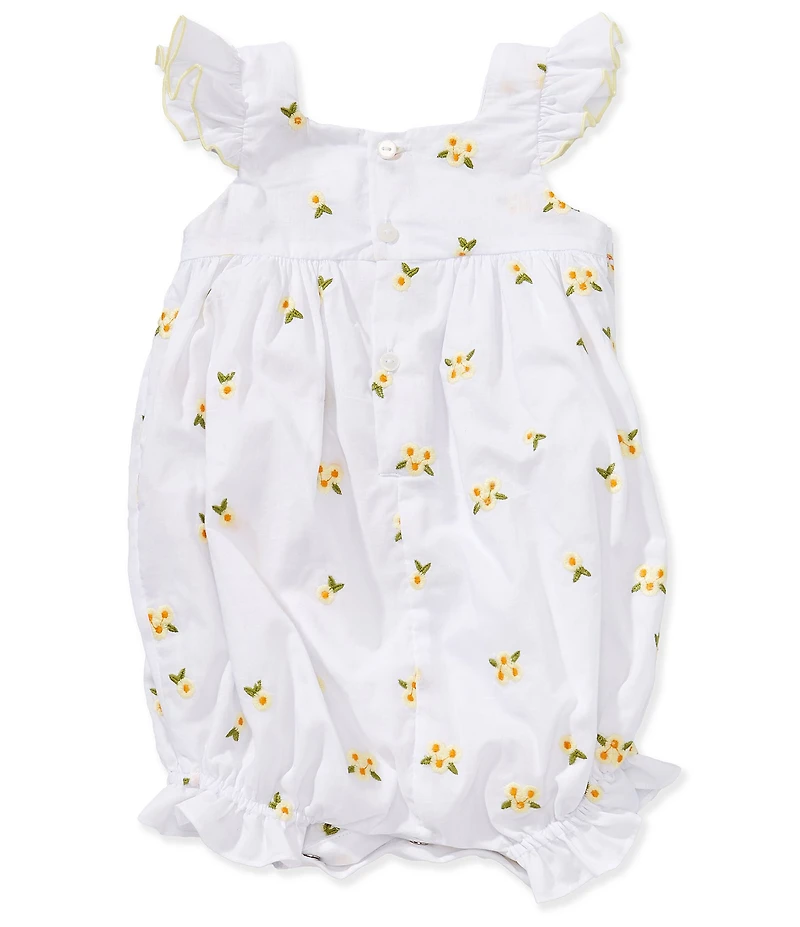 Edgehill Collection Baby Girls Flutter Sleeve Embroidered Smocking Disty Floral Bubble Romper