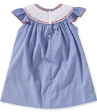 Edgehill Collection Baby Girls Flutter Sleeve Smocked Needlepoint Americana Flag Gingham Dress