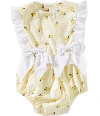 Edgehill Collection Baby Girls Flutter Sleeve Gingham Lemon Bow Romper