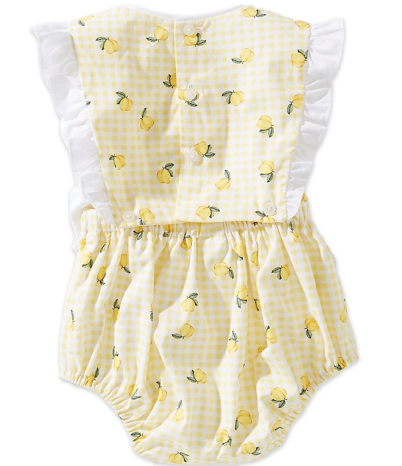 Edgehill Collection Baby Girls Flutter Sleeve Gingham Lemon Bow Romper