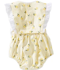 Edgehill Collection Baby Girls Flutter Sleeve Gingham Lemon Bow Romper
