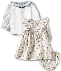 Edgehill Collection Baby Girls Long Sleeve Floral Side-Bow Dress