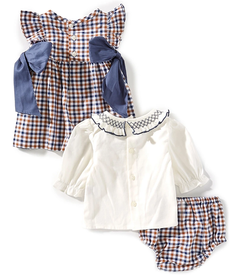 Edgehill Collection Baby Girls Long Sleeve Plaid Side-Bow Dress