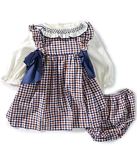 Edgehill Collection Baby Girls Long Sleeve Plaid Side-Bow Dress