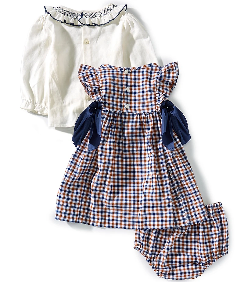 Edgehill Collection Baby Girls Long Sleeve Plaid Side-Bow Dress