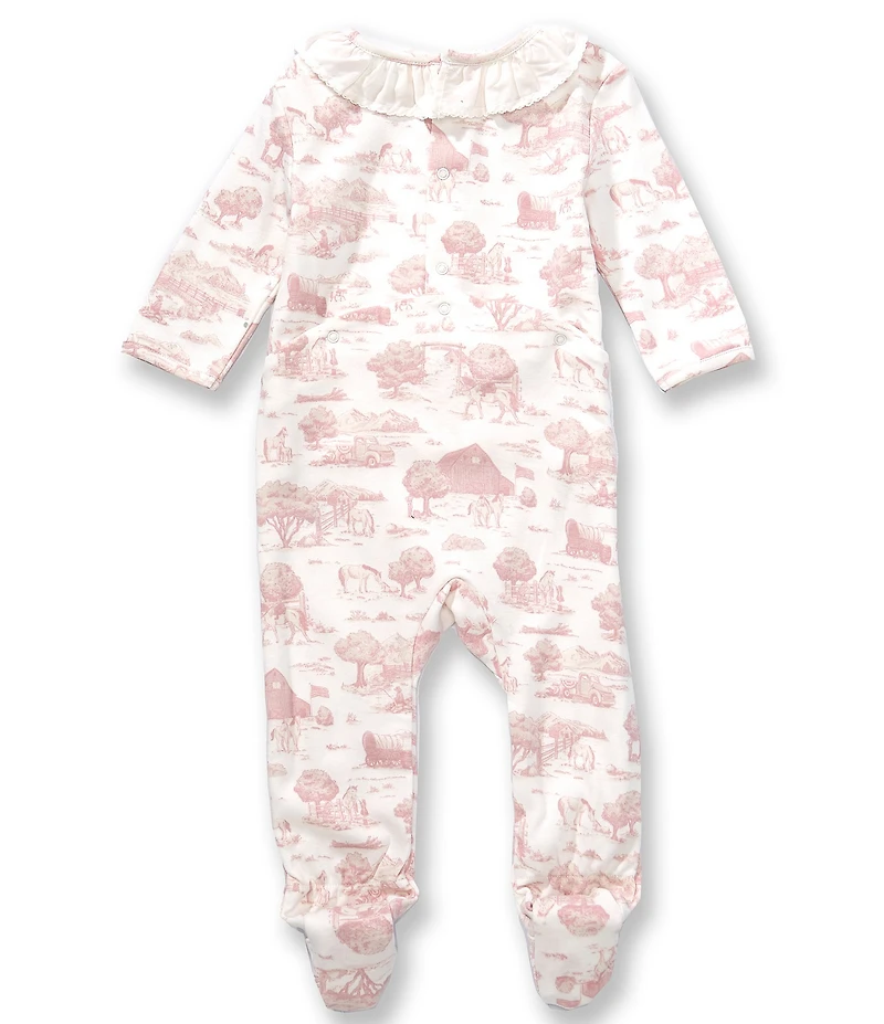 Edgehill Collection Baby Girls Long Sleeve Toile Footed Coverall