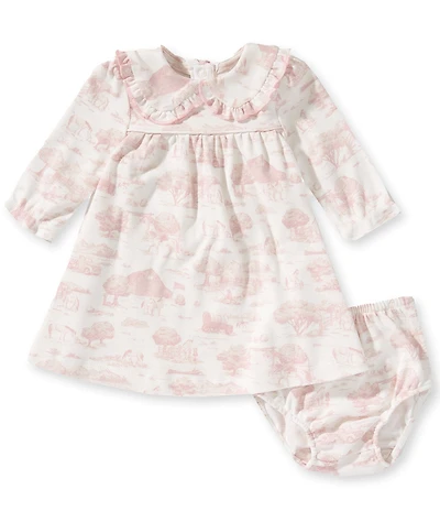 Edgehill Collection Baby Girls Long Sleeve Toile Print Petter Pan Collar Smocked Dress