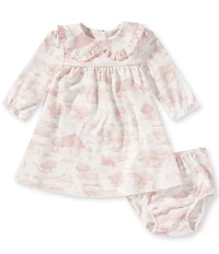 Edgehill Collection Baby Girls Long Sleeve Toile Print Petter Pan Collar Smocked Dress