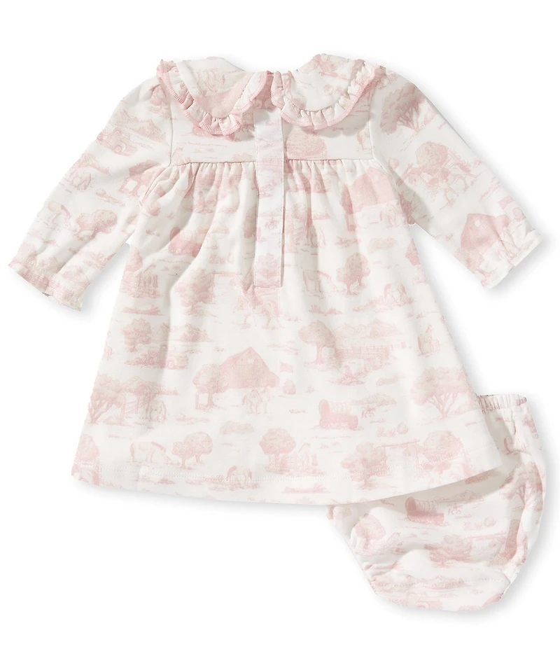 Edgehill Collection Baby Girls Long Sleeve Toile Print Petter Pan Collar Smocked Dress