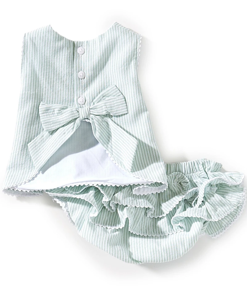 Edgehill Collection Baby Girls Woven Seersucker Stripe Top & Ruffle Diaper Set