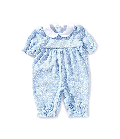 Edgehill Collection Baby Girls Peter Pan Collar Floral Romper