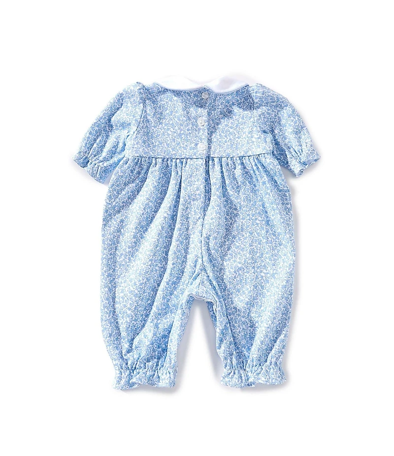 Edgehill Collection Baby Girls Peter Pan Collar Floral Romper