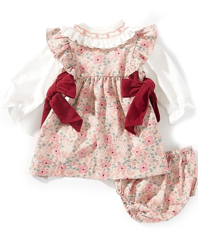Edgehill Collection Baby Girls Floral Long Sleeve Ruffle Collar Dress
