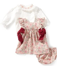 Edgehill Collection Baby Girls Floral Long Sleeve Ruffle Collar Dress