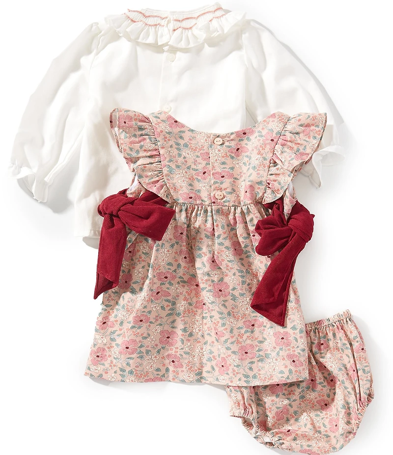 Edgehill Collection Baby Girls Floral Long Sleeve Ruffle Collar Dress