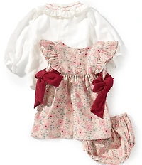 Edgehill Collection Baby Girls Floral Long Sleeve Ruffle Collar Dress