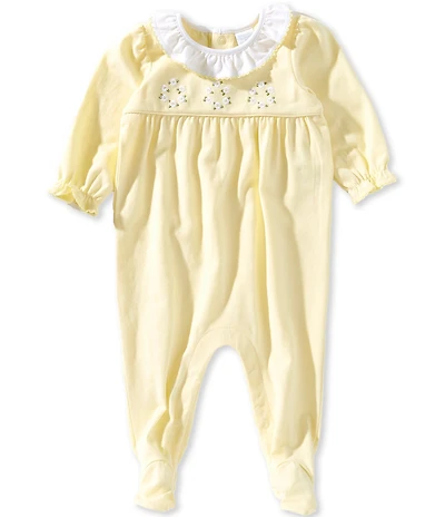 Edgehill Collection Baby Girls Ruffle Collar Embroidered Floral Footed Coverall