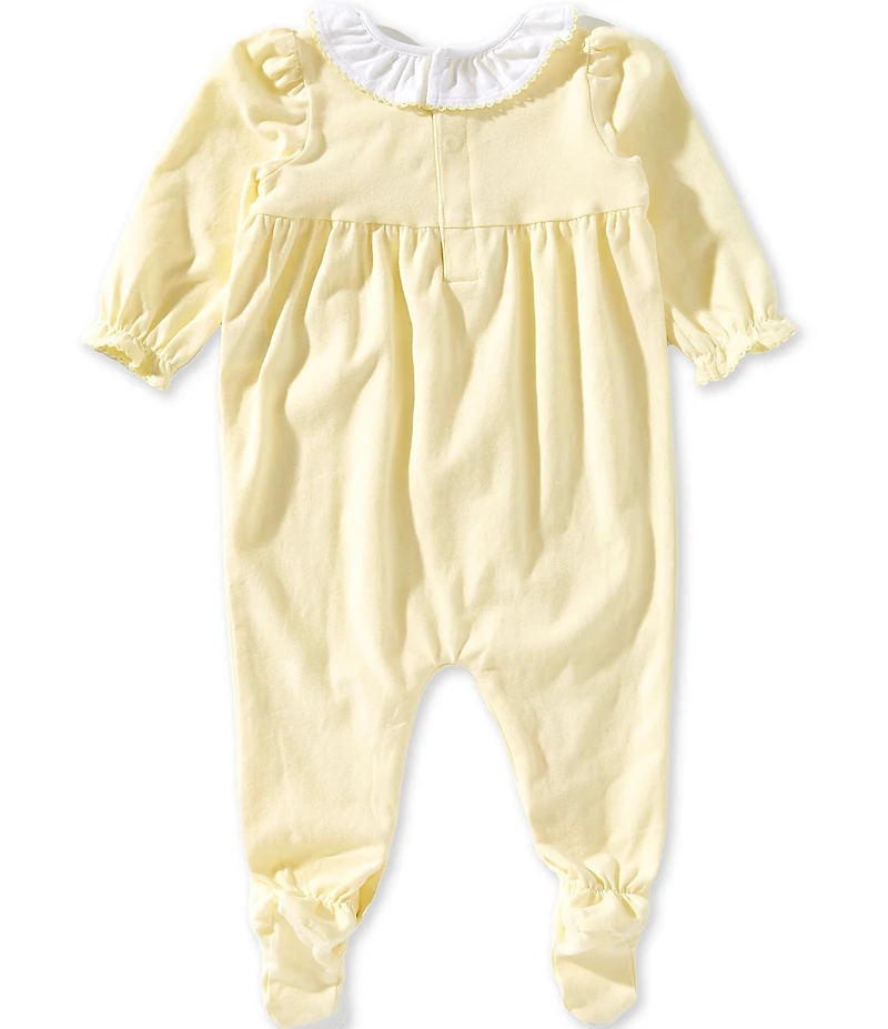 Edgehill Collection Baby Girls Ruffle Collar Embroidered Floral Footed Coverall
